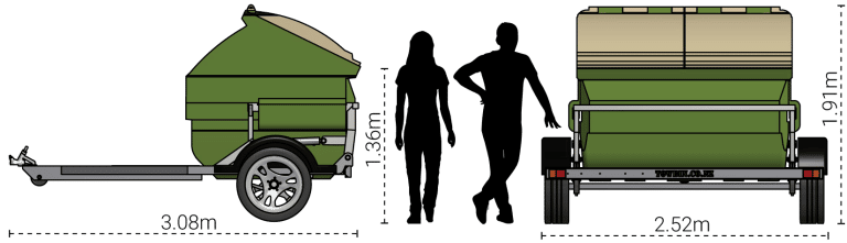TowBin dimensions diagram with man and woman for scale
